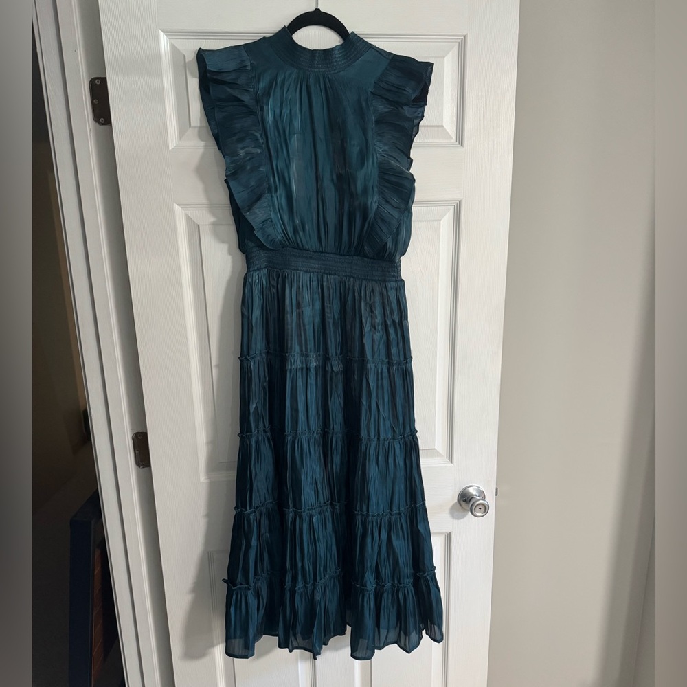 Lulus Take a Glance Emerald Green Tiered Mock Neck Midi Dress - Picture 3 of 8